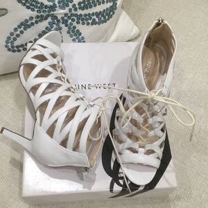 Nine West Authority White Laced-Up Heels